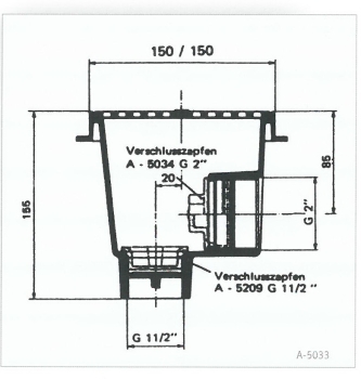 Bodenablauf quadratisch für Betonbecken mit Gitter in Kunststoff